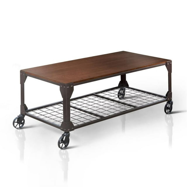 Furniture of America Benellie Table Basse en Métal avec Roulettes, Noir