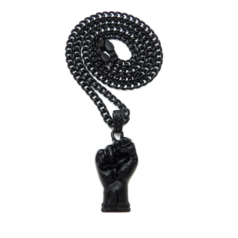 Stud Power Fist Pendant with 3mm Cuban Chain Necklace Jet Black 24 Walmart