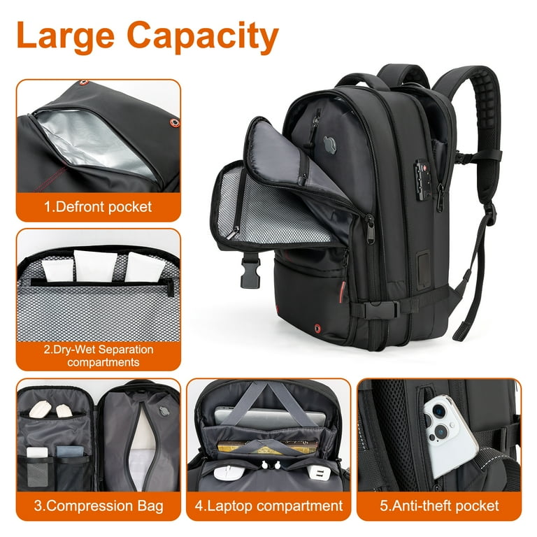 backpack travel system Vacuum Backpack Travel with Built-in Pump 80L Expandable Travel Backpack with Vacuum System, TSA Lock Water Resistant Carry-On Backpack, Black