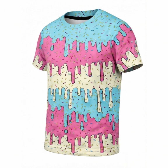 Lullu Boys Ice-Cream Pattern T-Shirt Short Sleeve Crew Neck T Shirt Casual Tee, Sizes 3-13