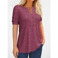 thumbnail image 2 of Short Sleeve V-neck Women Button Henley Blouse Tops Summer Pleated Casual Blouse Shirt, 2 of 4