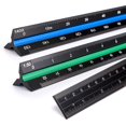 thumbnail image 1 of BTSKY 3 Pack 12 Inches Triangular Architectural Engineering Metric Scale Rulers with Standard Metric Conversion Ruler, Aluminum Scale Measuring Ruler Tool,Black with Red,Green,Blue, 1 of 7