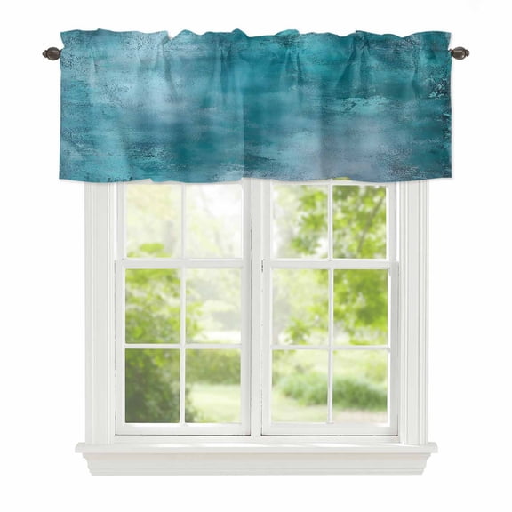 Valance Curtains for Windows Teal Blue Kitchen Curtians Window Treatment Modern Abstract Art Topper Curtain Rod Pocket Valances for Kitchen Bathroom Living Room 42x18in