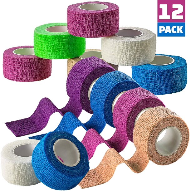 Self Adherent Cohesive Wrap Bandages (Pack of 12 Rolls) 1 Inch X 5