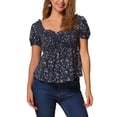 thumbnail image 1 of INSPIRAR CHIC Blusa de Peplum para Mujeres de Manga Corta con Escote Corazón y Fruncido Floral Azul Oscuro S, 1 of 6