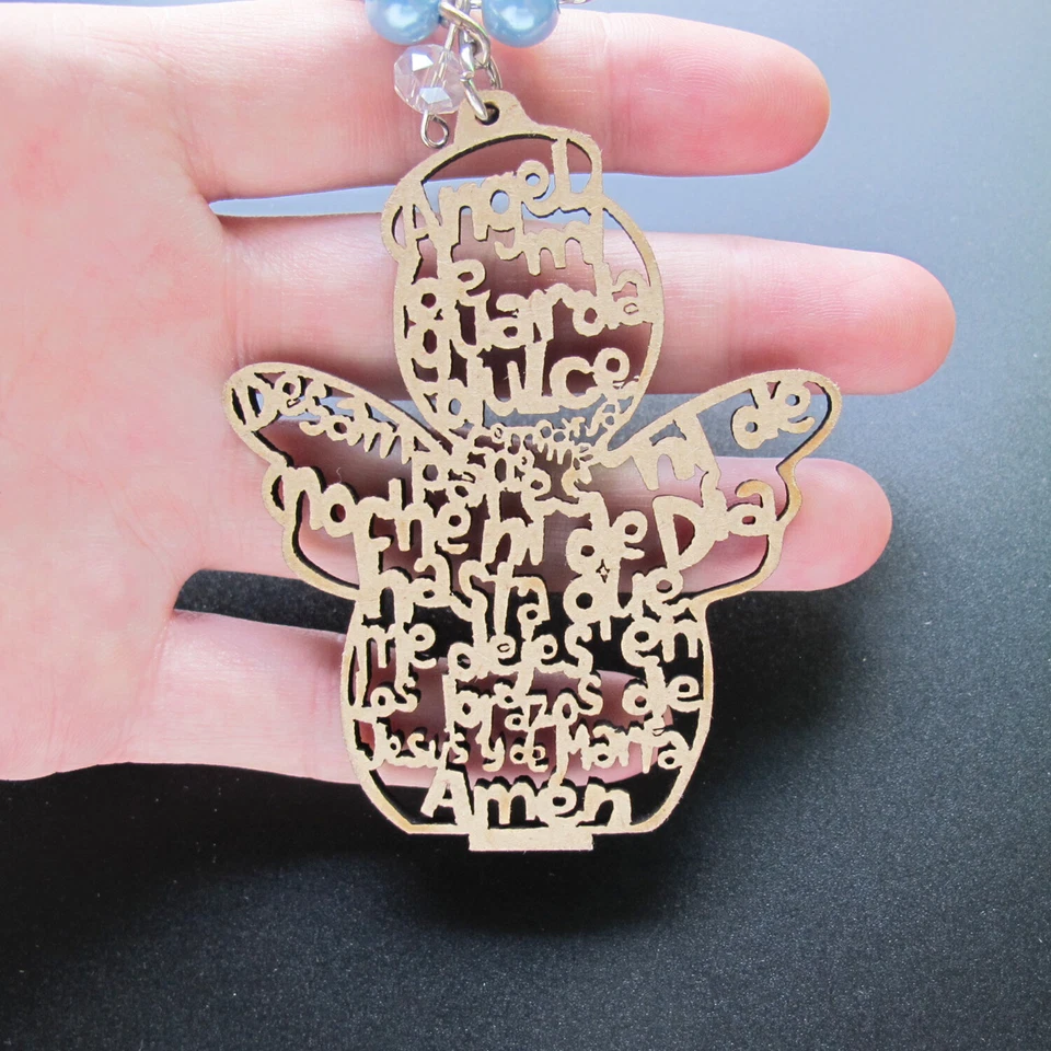PRIME - 12Pcs Baptism Favor Boy Christening Thin Wood Angel Design Keychain Jk179-Blue