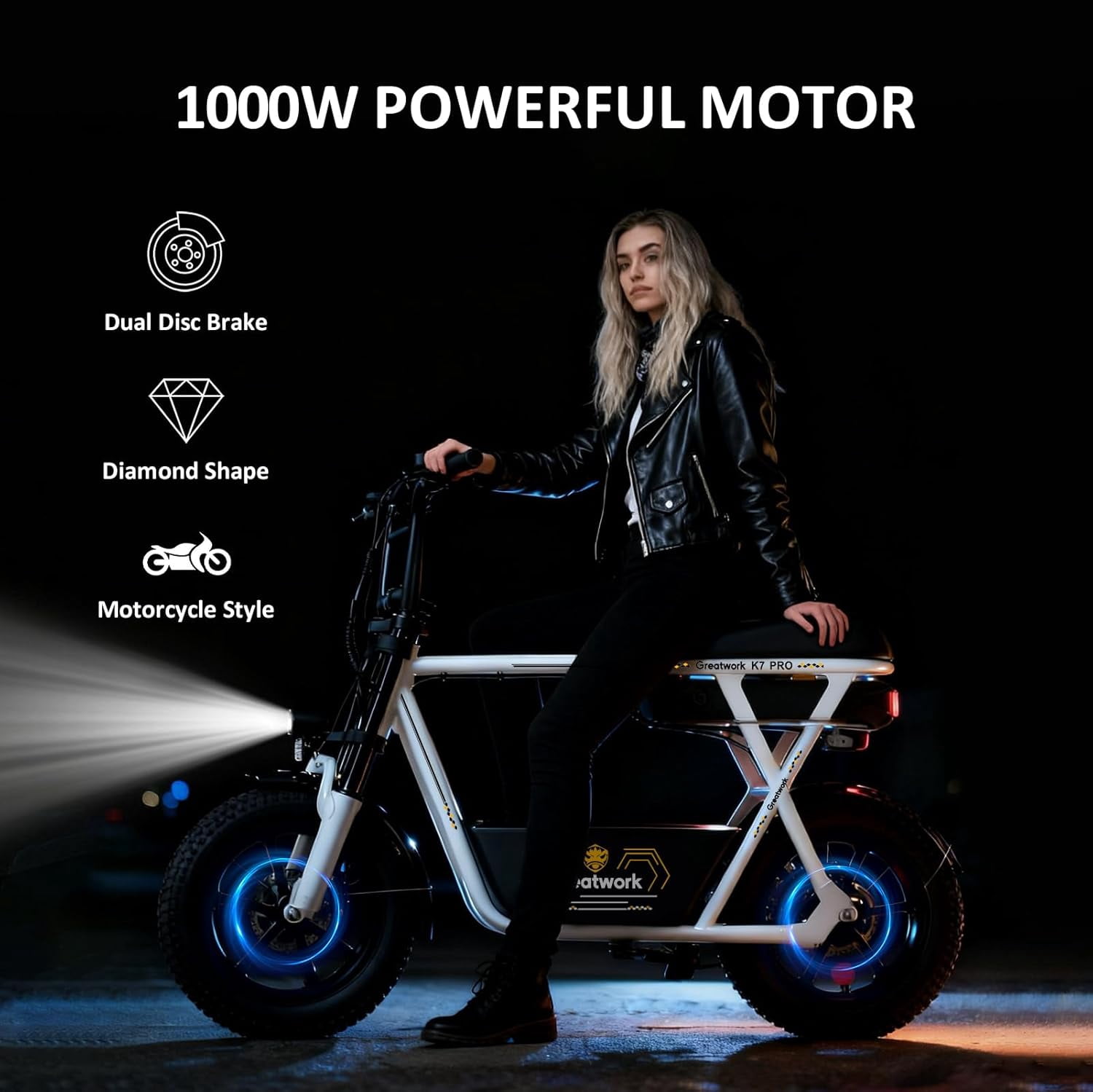 Greatwork K7 PRO Electric Scooter for Adults, Peak 1500W 25MPH, 30-Mile Range, 16" All-Terrain Fat Tires, Motorcycle Style with Seat & Basket, UL2272