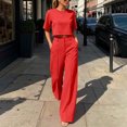 thumbnail image 6 of 2 Piece Sets for Women Solid Color Short Sleeve Crop Tops and High Waisted Wide Leg Pants with Pocket Set Summer Outfits Casual Workwear Casual Fashion 2026, 6 of 8