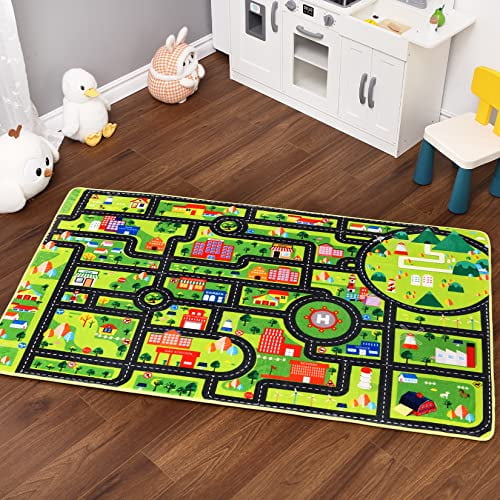 Huloretions Kids Carpet Playmat,Kids Play Rug City Traffic Road Mat Road Rug Non Slip Fun Carpet Educational City Life Carpet For Kids Children Nursery Playroom Classroom