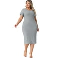 thumbnail image 3 of DARING DIVA Plus Size Short Sleeve Crew Neck Midi Bodycon Dress 1X Gray, 3 of 6