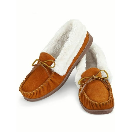 - Faux Suede Plush Lined Moccasins Shoes, 7, Tan