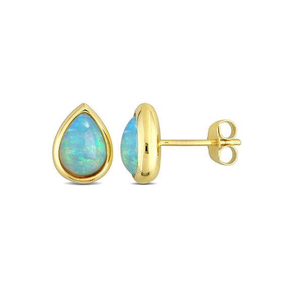 2.20 Carat (Ctw) Blue Ethiopian Opal Stud Earrings in 10K Yellow Gold for Women