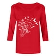 thumbnail image 4 of CYMMPU Tunic Tops 3/4 Sleeve Spring Tops Flower Pattern Fall Fashion Shirts Round Neck Loose Fit Blouses for Women Dressy Casual Lightweight Basic T-Shirts Red XL, 4 of 5