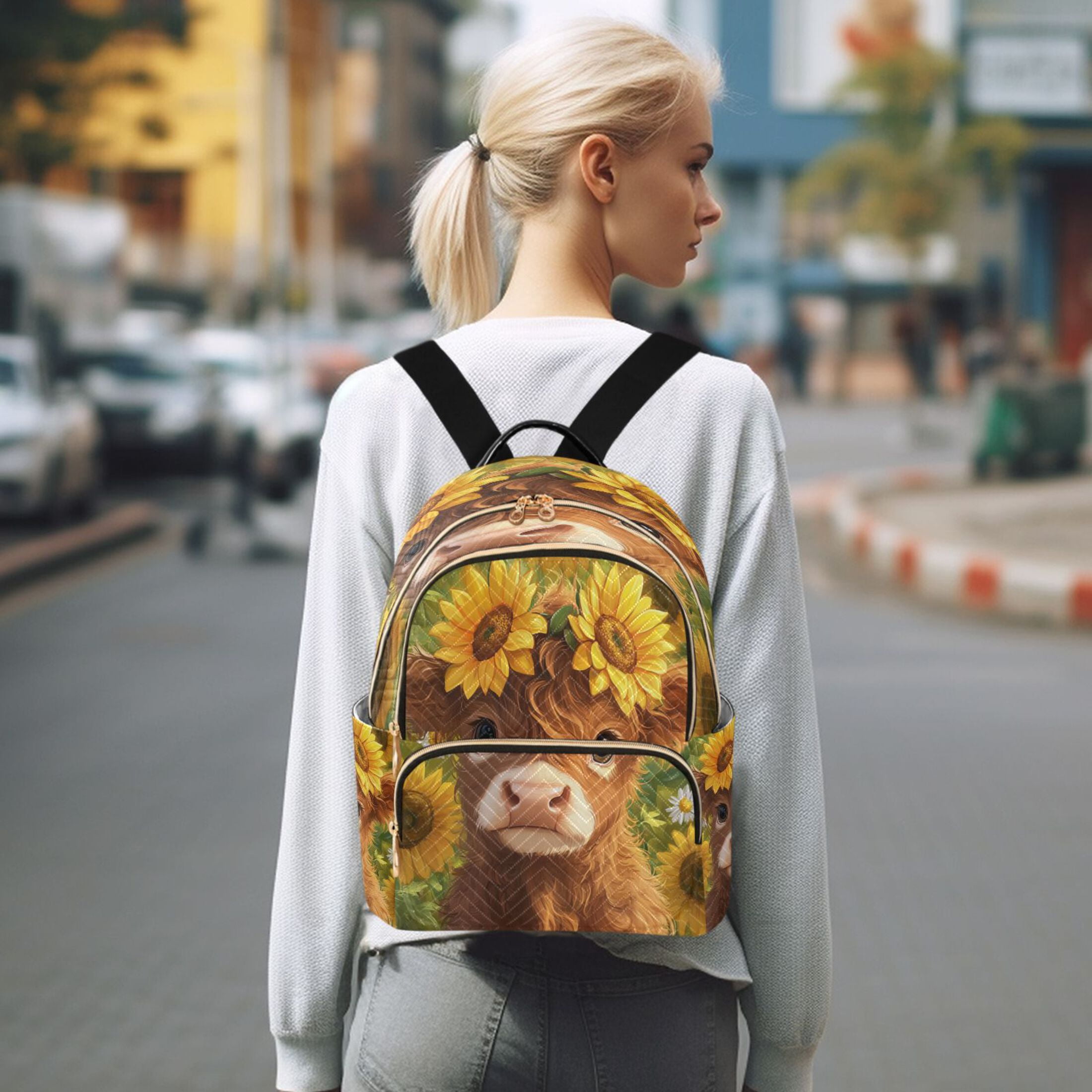 Fashion Backpack Women Casual Bag Cute Highland Cow Travel Backpack for Travel