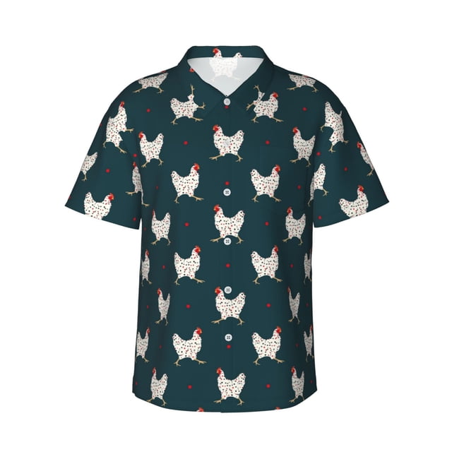 Fotbe Funny Chicken Camisa Hawaiana para Hombre Unisex – Camisa Casual de Verano con Botones de Manga Corta de Algodón y Lino,XX-Large