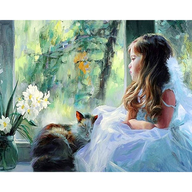 Taladro diamante pintura (DE8757) 5D DIY completo pensamiento chica punto de cruz bordado 40x50cm Hugtrwg Para estrenar