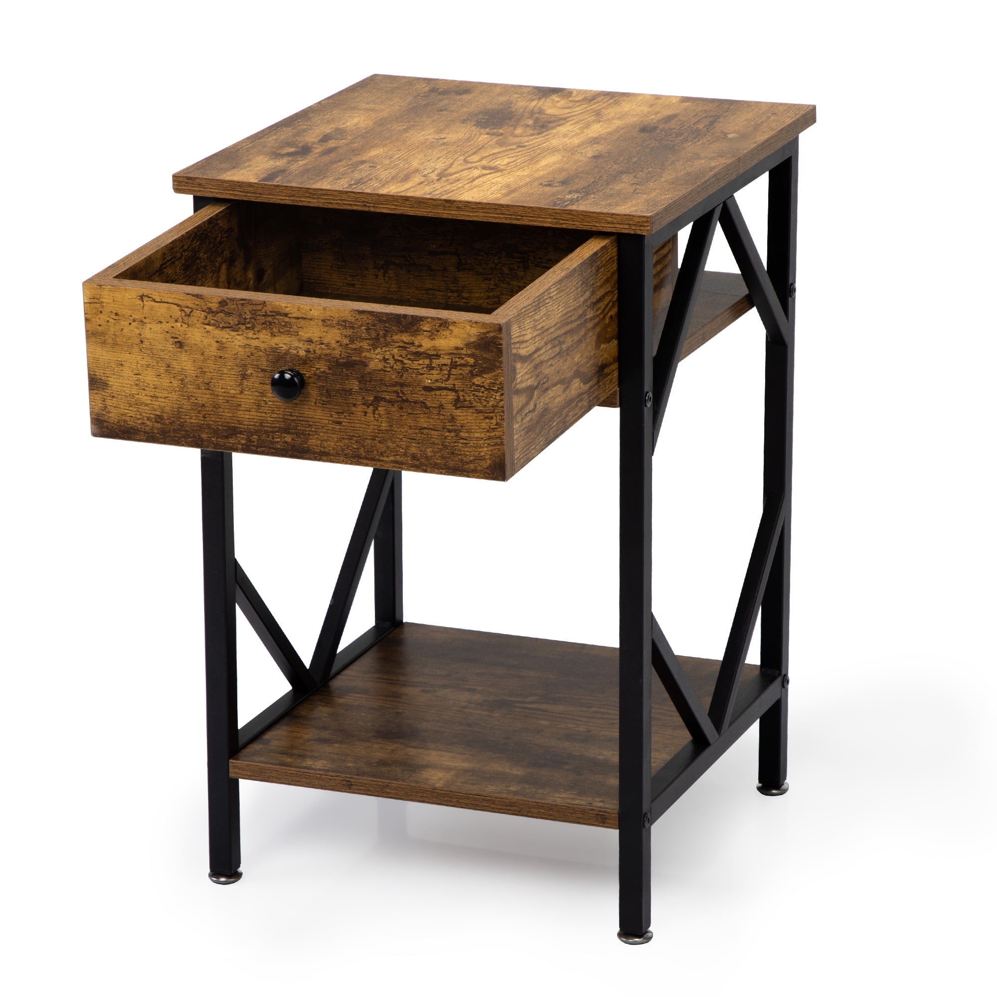Kadyn Set of 2 Nightstand for Closet, Industrial End Table with Drawer for Sofa Couch, Storage Shelf and Metal Frame for Living Room, Rustic Brown Kadyn Set of 2 Nightstand for Closet, Industrial End Table with Drawer for Sofa Couch, Storage Shelf and Metal Frame for Living Room, Rustic Brown