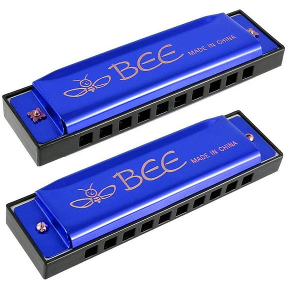 Miuline 2 Pcs Harmonica for Beginner 10 Holes 20 Tunes Mouth Organ Key of C Blues Harmonica for Kids Adults Performers Gift (Blue)