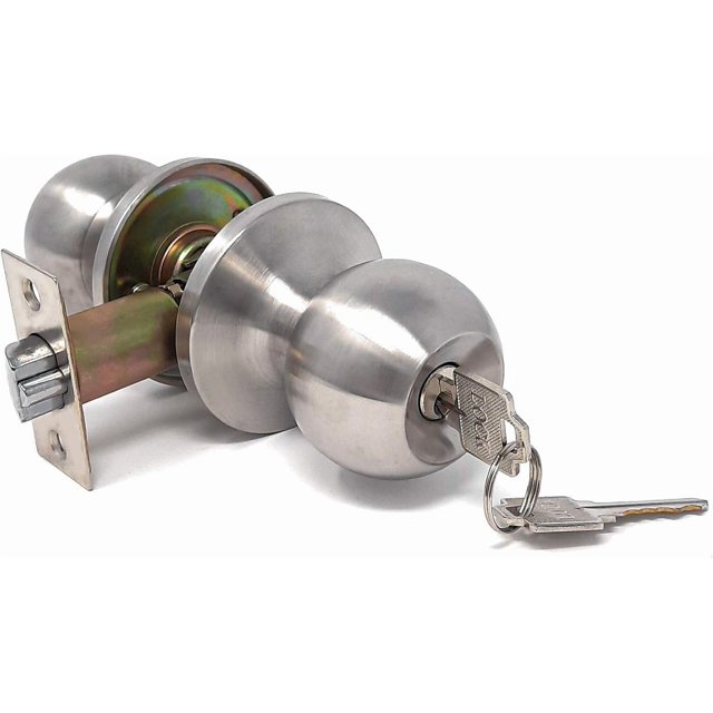 Entry Door knob with Lock One Key-Way Entrance Door Knob Entry with Key Handle Ball (Entry with Key Polished Brass)