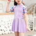 thumbnail image 5 of TOWED22 Toddler Girl Swimsuit One Piece Rash Guard Bathing Suit Little Girls Short Sleeve Quick Dry Swimwear 1-7 Years Purple,13-14 Y, 5 of 9