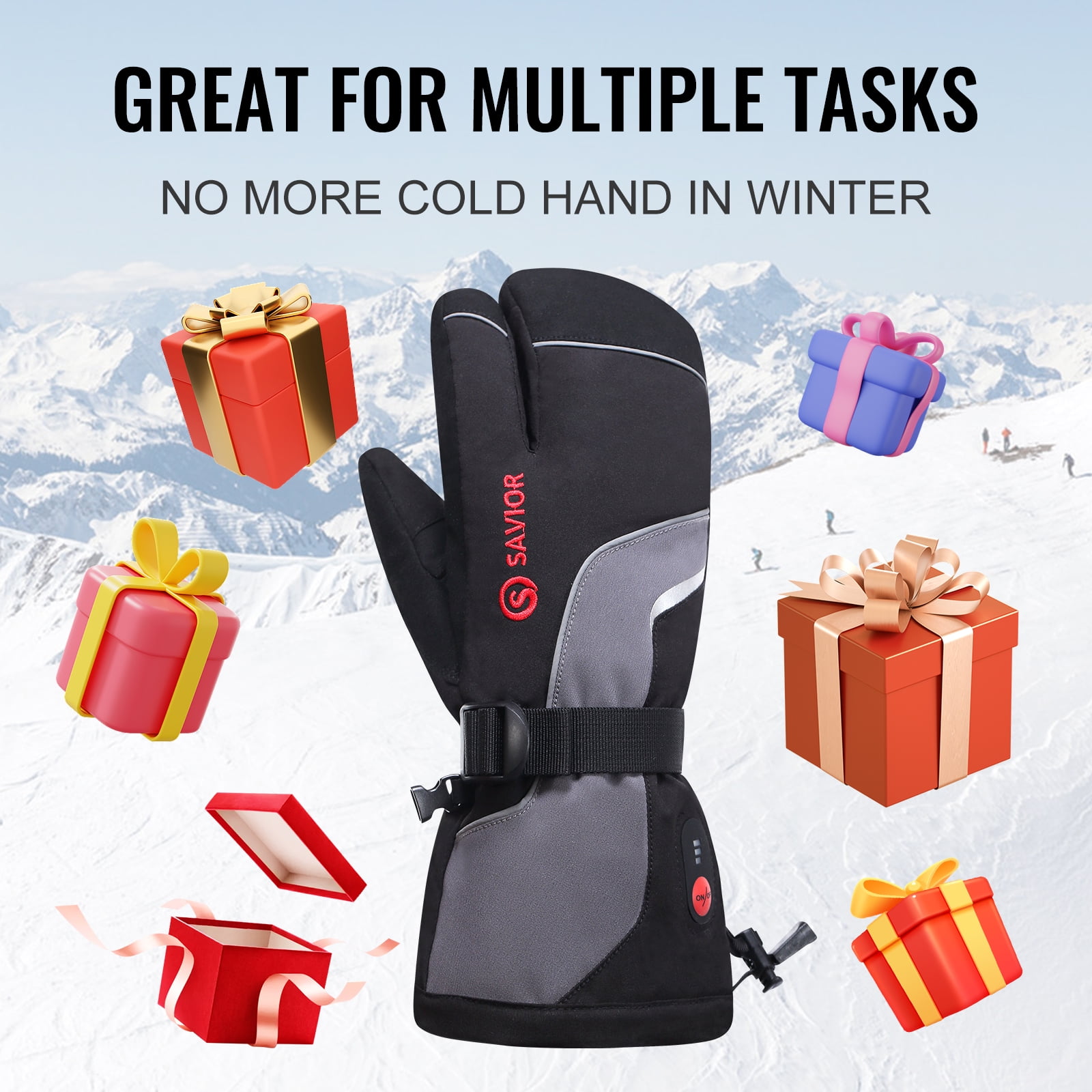 SAVIOR HEAT Heated Mittens for Men & Women – Rechargeable 7.4V 2200mAh, Touchscreen Waterproof Ski Gloves for Skiing, Snowboarding, Camping, Hiking