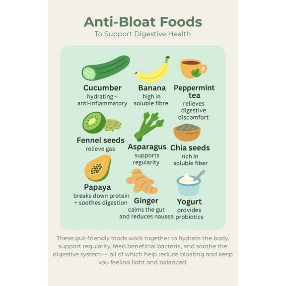 Anti Bloat Foods poster Healthy nutrition checklist poster healthy cooking poster, wall decoration suitable for kitchen living room bedroom poster