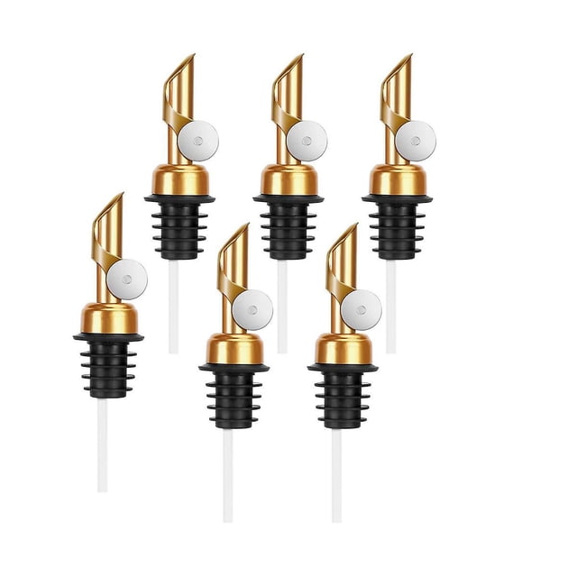 6 vertedores de botellas de licor, picos de vertido de acero inoxidable con peso, pico dispensador de aceite de oliva con giro automático, dorado