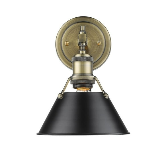 Yep by Golden Lighting Orwell 1-light Vanity in Aged Brass and Matte Black shade