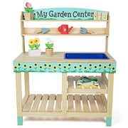 Wooden Toy Gardening Center Indoor/Outdoor Playset - 22 Wooden Pc Garden w Flowers, Seed Packets, Pots, Shovel, Rake, Apron, Watering Pot- Great Interactive and Fun Playtime Gift for Boys or Girls