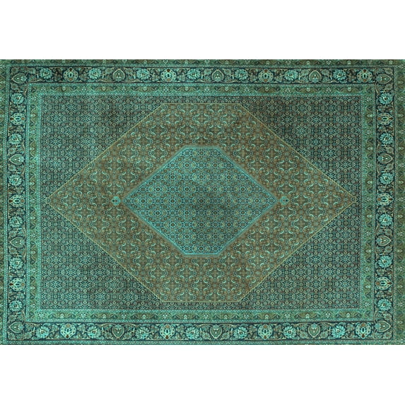 Ahgly Company Machine Washable Indoor Rectangle Persian Turquoise Blue Traditional Area Rugs, 4' x 6'