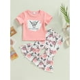 thumbnail image 2 of Genuiskids Toddler Baby Girl Western Outfit Short Sleeve T-Shirts Top Cow Flare Pants Set 2Pcs Cowgirl Summer Bell Bottom Outfits 0-4T, 2 of 9
