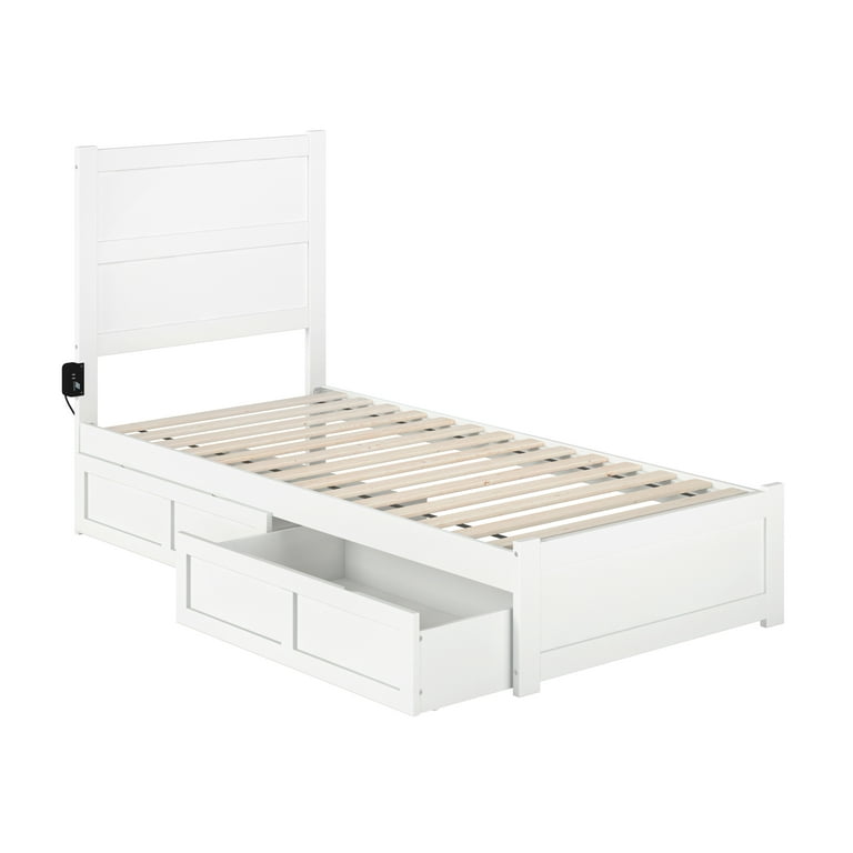 AFI NoHo Twin XL Wood Platform Bed with Headboard Footboard 2 Storage Drawers White