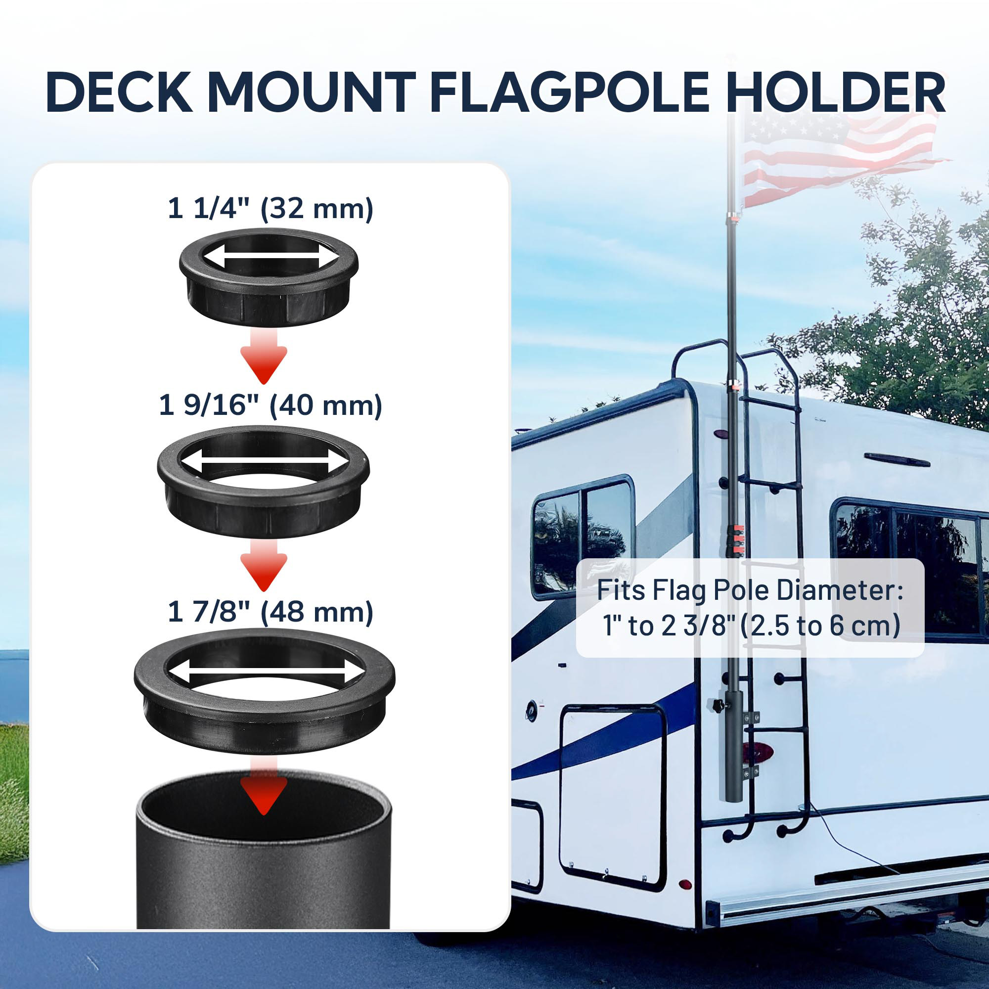 Yescom RV Ladder Mounted Flagpole Holder Camper Trailer Truck Fits 1" to 2 3/8" Pole