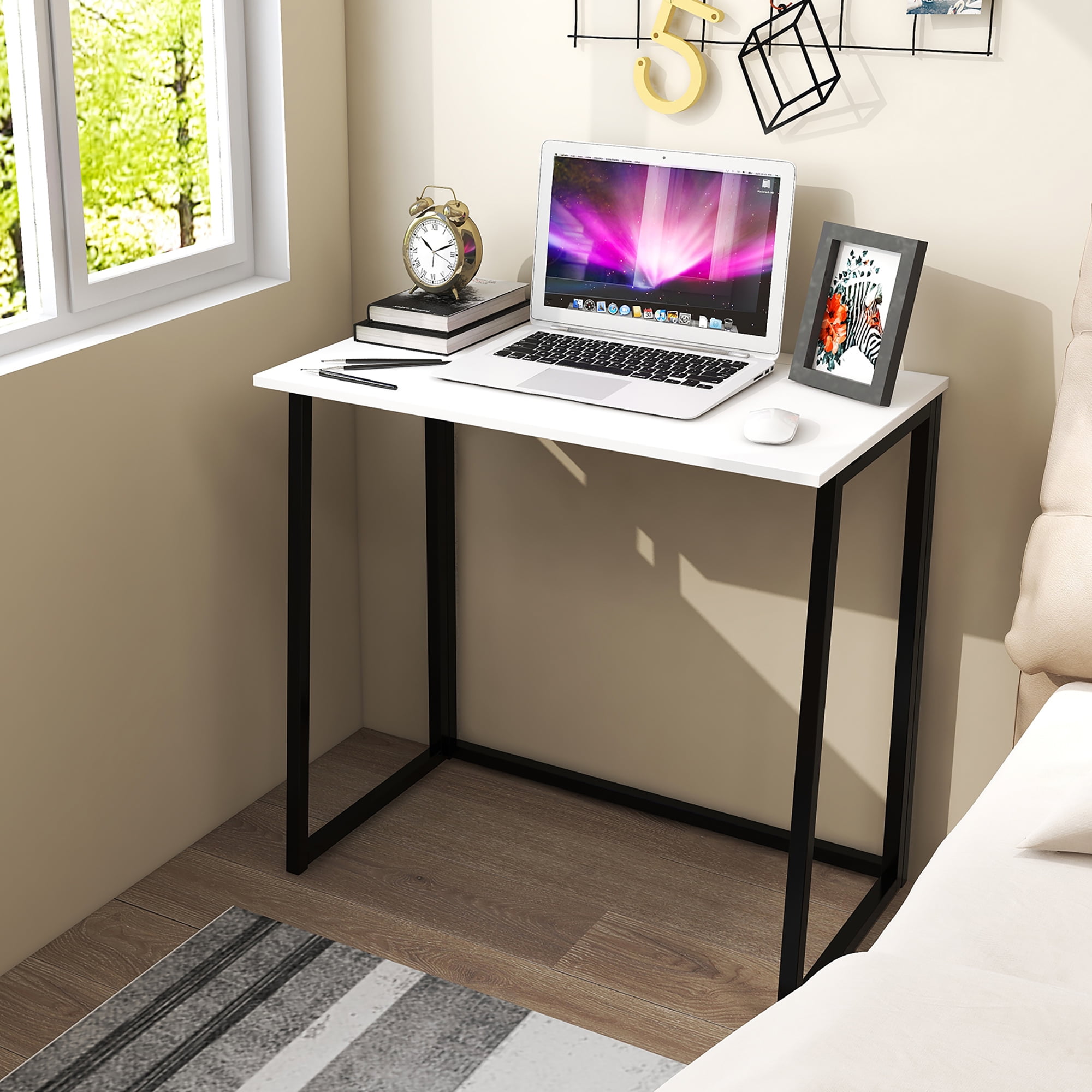 Free Shipping Costway Folding Computer Desk No Assembly Study Writing Table for Small Spaces Natural Walmart