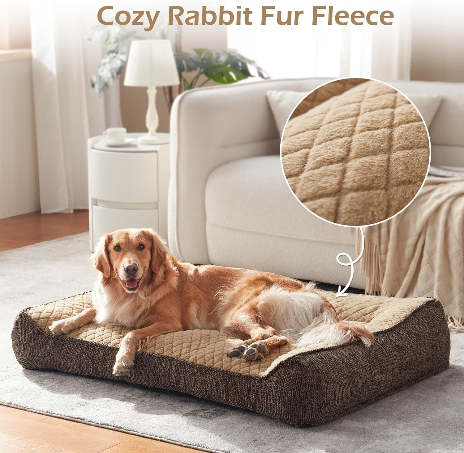 Extra Large Orthopedic Dog Beds Large Sized Dog, Extra Thick Supportive Big Dogs Bed with Sides and Waterproof Lining, Ultra Soft Pet Bed Sofa, Brown, 48''x35''