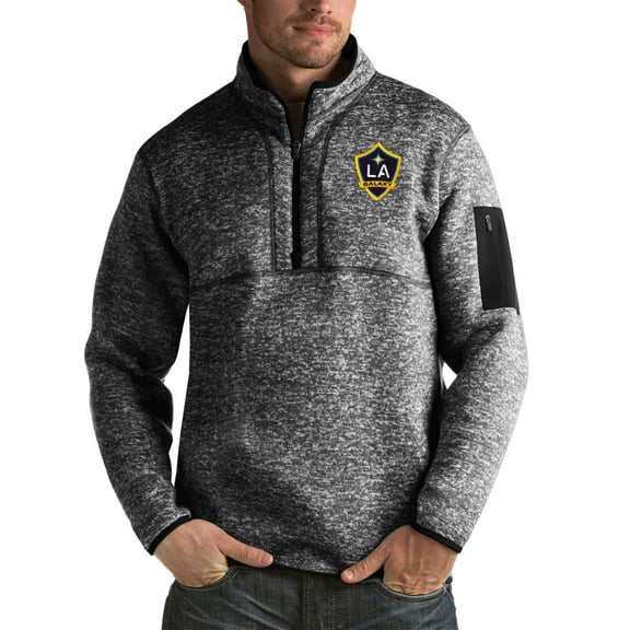 Men's Antigua Black LA Galaxy Fortune Quarter-Zip Pullover Jacket