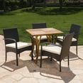 thumbnail image 3 of GDF Studio Laurent Outdoor Acacia Wood and Wicker 5 Piece Dining Set with Cushions, Multibrown, Teak, and Beige, 3 of 13