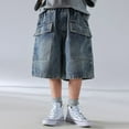 thumbnail image 2 of Boys Denim Shorts Classic Loose Elastic Waist Denim Shorts With Pocket Boys' Fashion Teen 10-11 Years Boys Shorts Cute&nbsp;Boy&nbsp;Clothing, 2 of 6