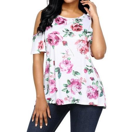 Floral Flutter Sleeve Top - Women Floral Flutter Sleeve Cold Shoulder Top