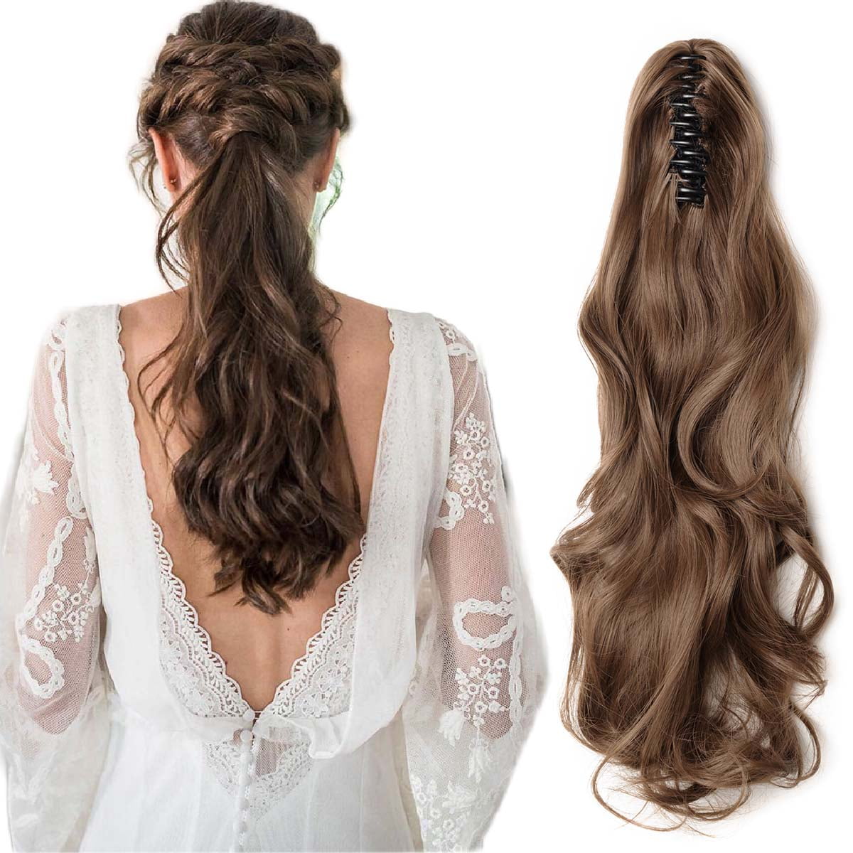 Snoilite Long Thick Claw Jaw Ponytail Wave Straight Clip in Hair