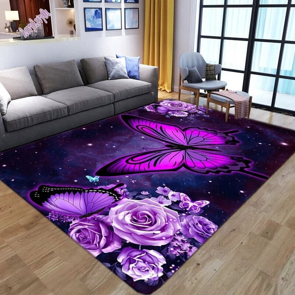 Purple butterfly flowers gorgeous printed carpet bedroom living room study room bathroom b