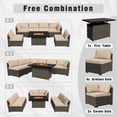 thumbnail image 2 of MeetLeisure 7 Pieces Outdoor Furniture Set, PE Wicker Rattan Sectional Sofa with 43" Gas Propane Liftable Fire Pit Table, Beige, 2 of 12