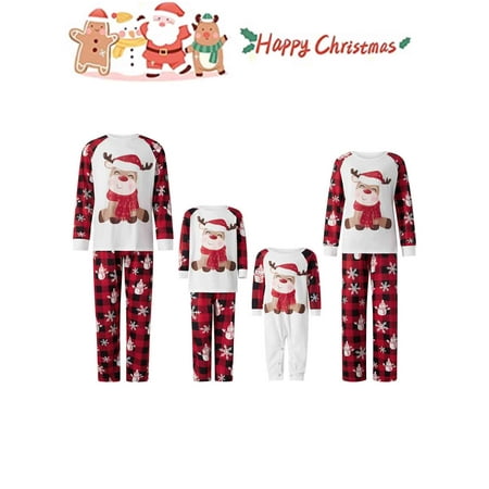 

Cathery Christmas Pajamas for Family Matching Pjs Sets Elk Print Tops + Plaid Pants Xmas Pjs Sleepwear for Women Men Kids