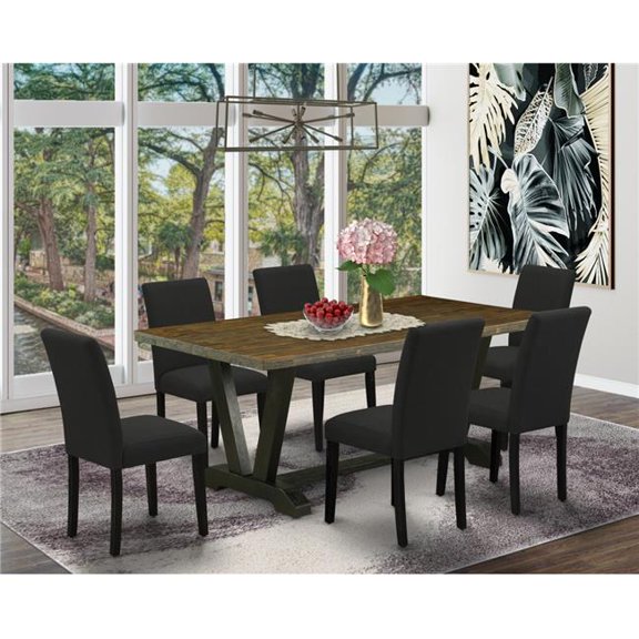 7 Piece V-Style Dining Room Table Set - Black