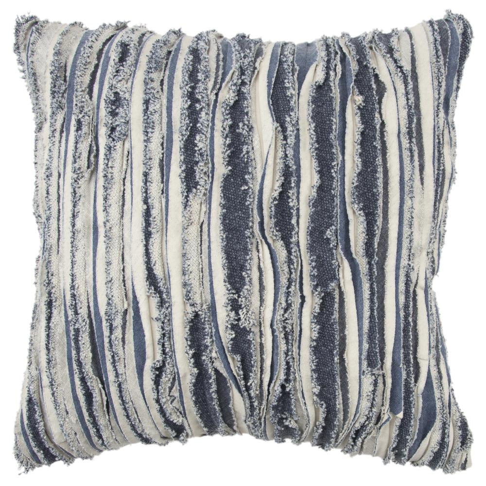 Rizzy Home Recycled Denim Frayed Edge Stripes Cotton Poly Filled