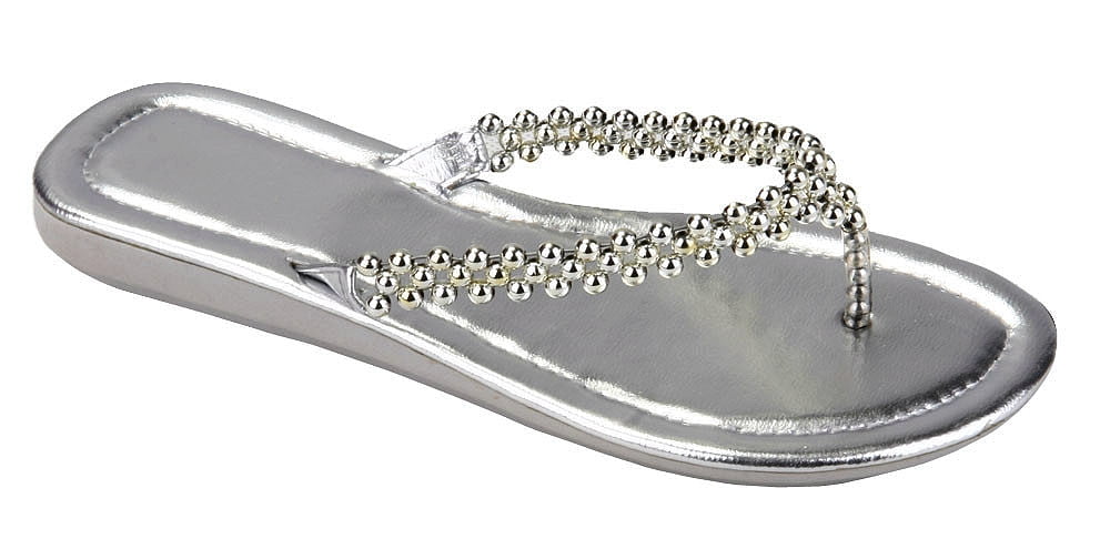 Women's Beaded Straps Vintage Flats Thong Flip Flop Sandals Silver -  Walmart.com