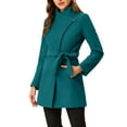 thumbnail image 5 of INSPIRE CHIC Women's Classic Stand Collar Long Sleeve Winter Belted Long Coat S Dark Lake Blue, 5 of 8