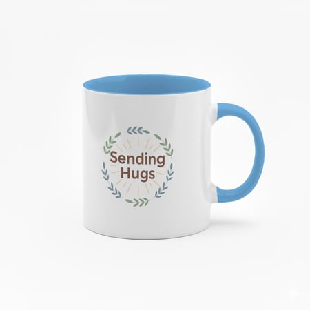 11 Ounce Sending Hugs Ceramic Mug with Colorful Inner Lining - Inspirational Quote Coffee Cup with Floral Design