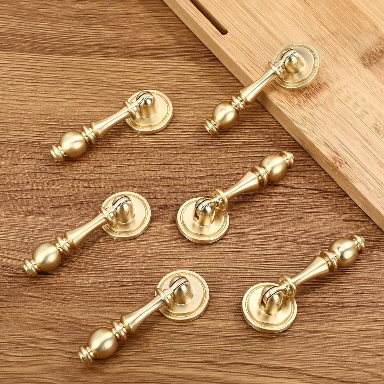 HDJNal 10 Pcs Vintage Drop Cabinet Pulls 2.55 Inch Zinc Alloy Drawer Handles Brushed Gold Dresser Knobs Decorative Pendant Style Hardware for Kitchen Cabinets Nightstand Cupboard