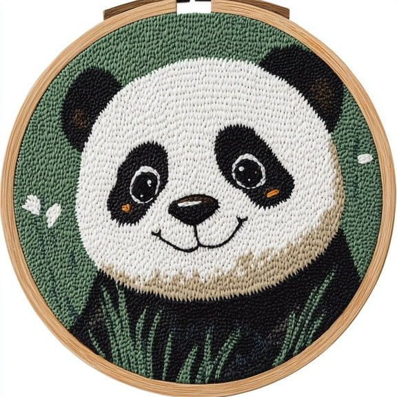 DIY Punch Needle Kits for Beginners Panda with Hoop Embroidery Punch Needle Starter Craft Set Easy for Adults and Children Festival Gift and Decoration 20x20cm-2